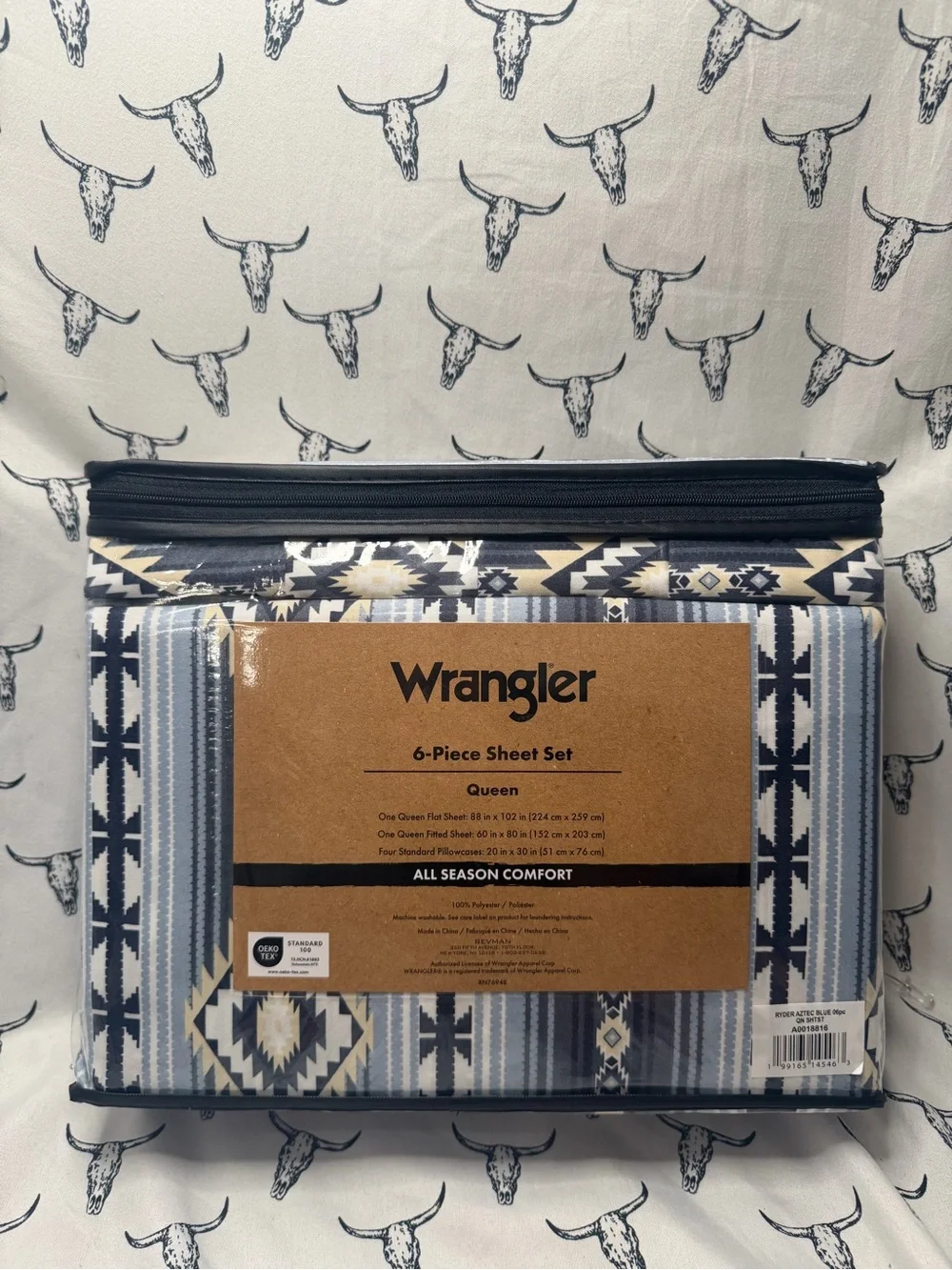 Wrangler Blue and Cream Geometric Queen Sheet Set